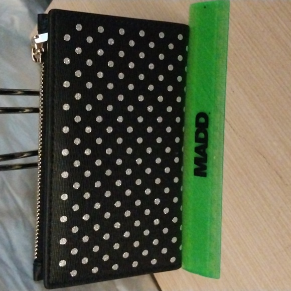 Dots Small Slim Bifold wallet 5.5"x3" black with silver glitter polka dots - Picture 3 of 6